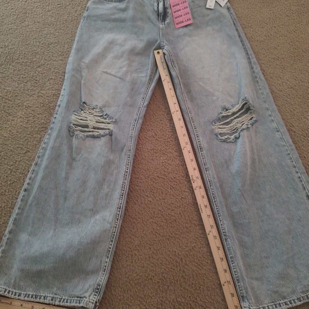 YMI Wide Leg Jeans Women Sz‎ 13 Light Wash NWT Distressed High Rise Relaxed